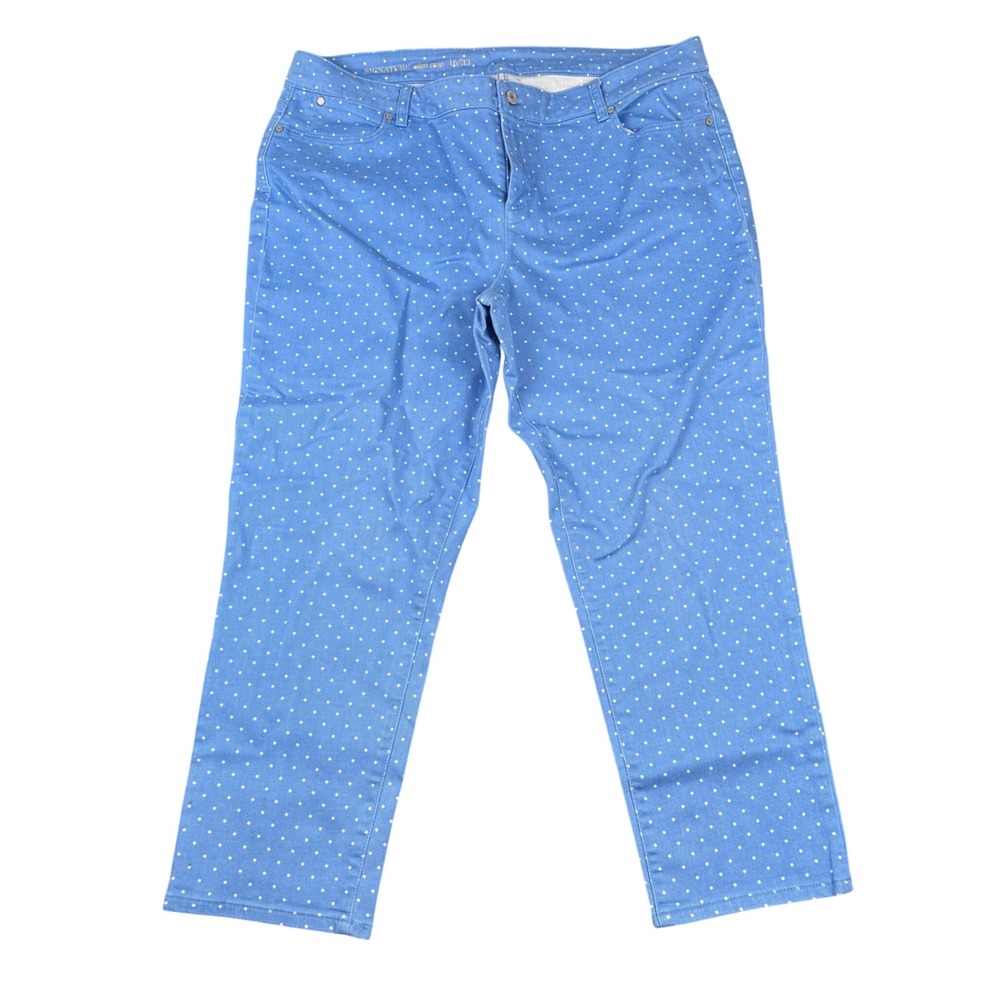 Talbots Signature Slim Crop Pants 16/33 Blue White Polka Dot Jeans Preppy